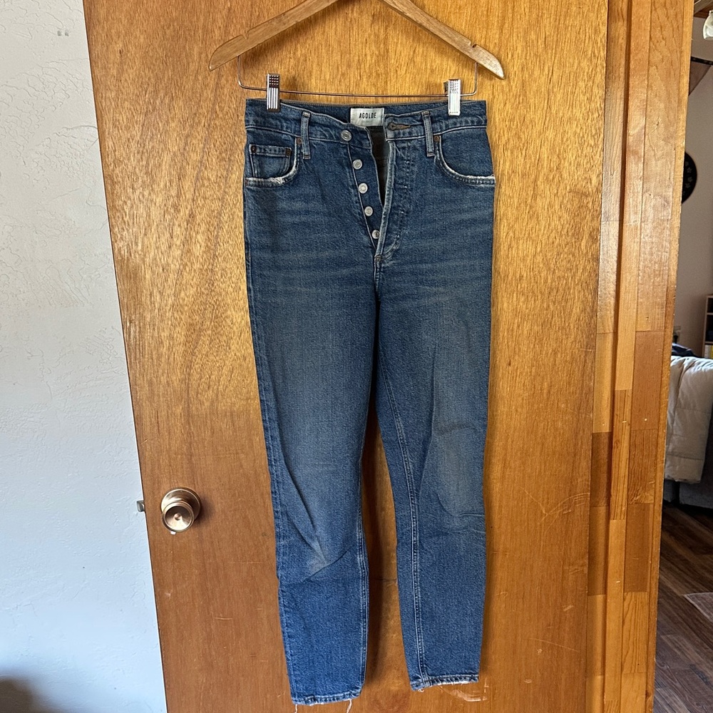 Agolde Nico Slim Straight High-Rise Button-Fly Women’s Jeans - Dark Blue